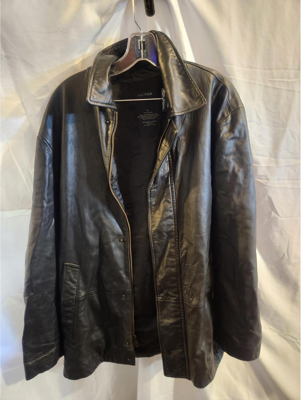 Vintage Black Nautica Mens Leather Jacket Mens Size Large